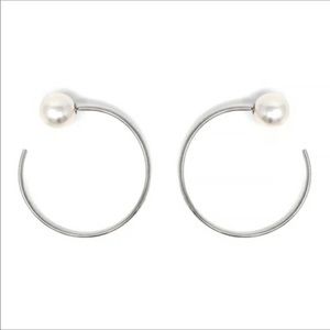 JOOMI LIM REVERSED PEARL SILVER HOOPS EARRINGS